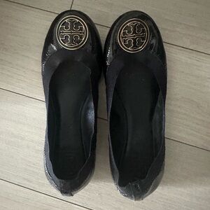 Tory Burch Black Flats with Gold Emblem